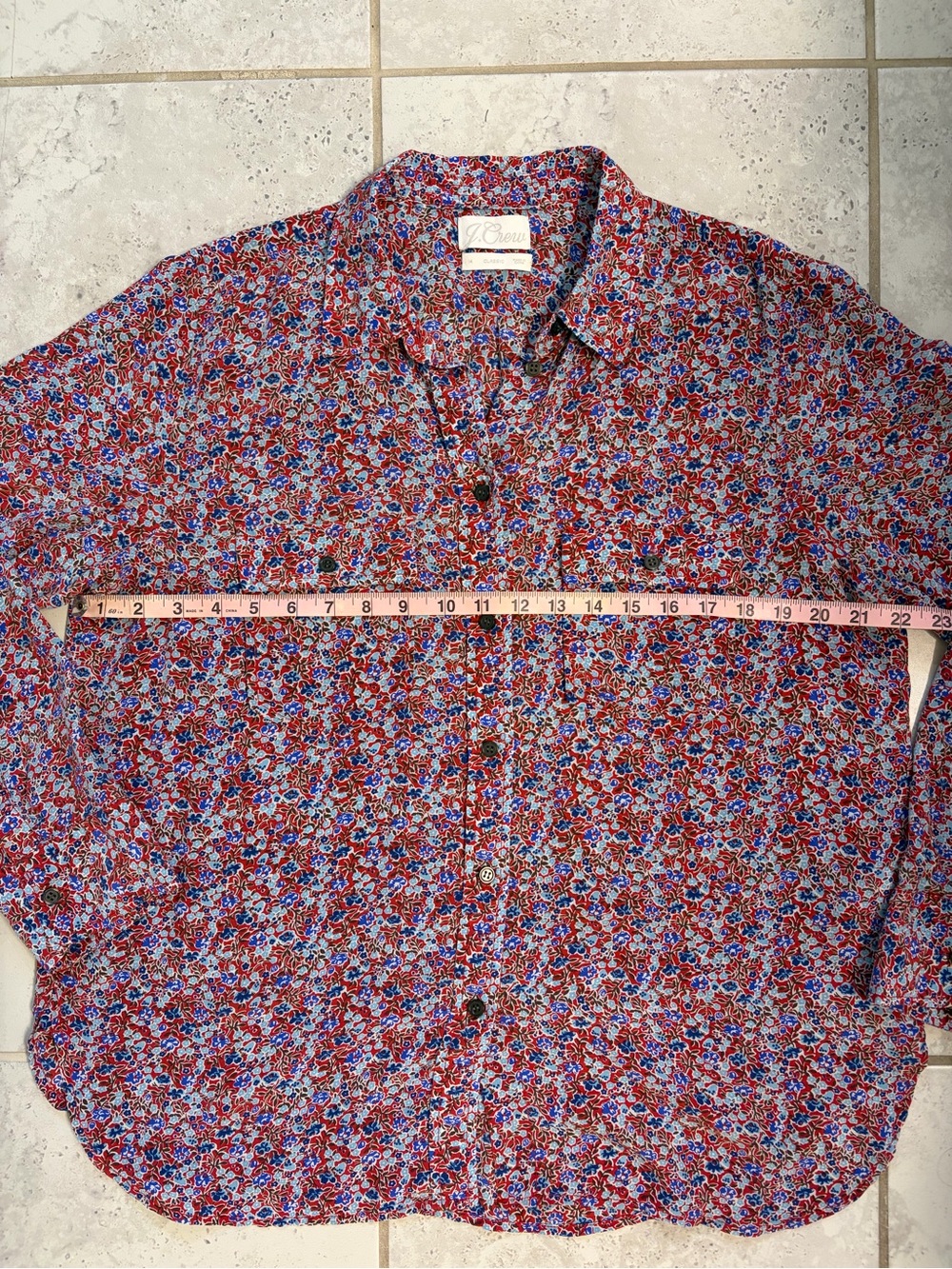 J. Crew | Classic Fit Silk Retro Floral Button Down Shirt Blouse | Sz 14 - Picture 9 of 11